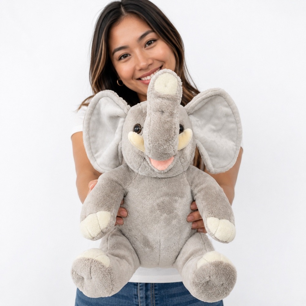 Build-A-Bear Gray Elephant Plush 16" Stuffed Animal Tusks Big Ears